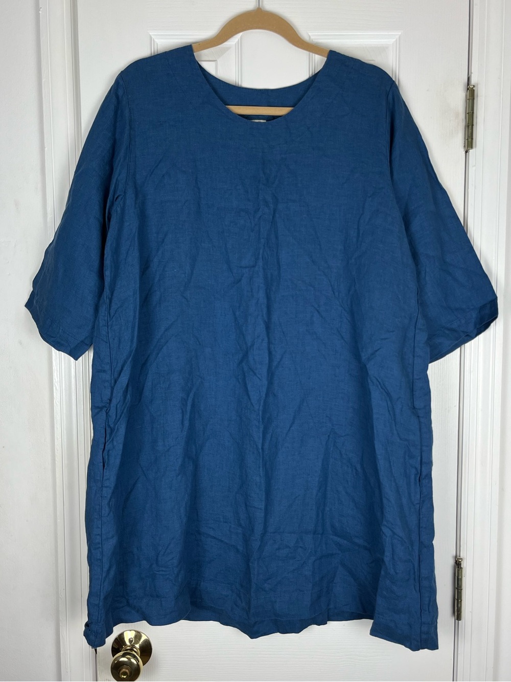 LO Len Ok Organic Linen Minimalist Shift Dress XXL Relaxed Midi Lagenlook